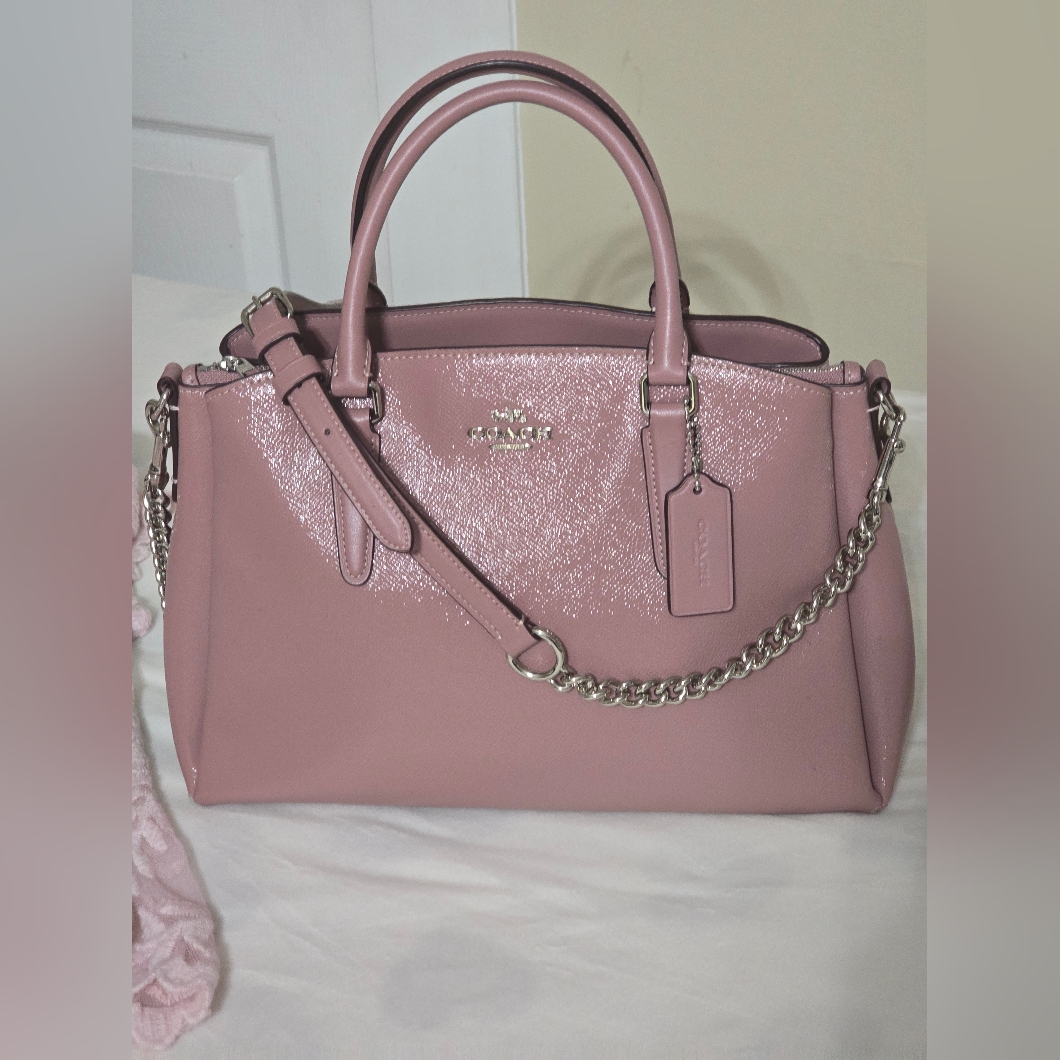 Coach Pink Satchel With Silver Chain Detail